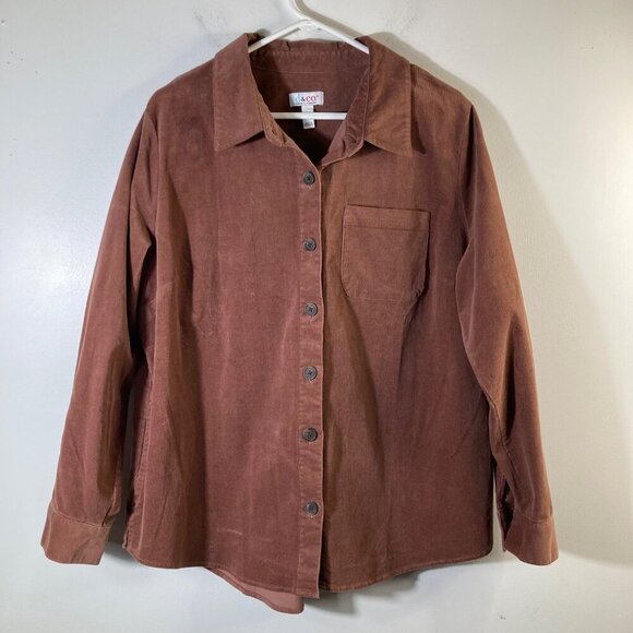 Womens Denim & Co Corduroy Shacket Jacket Brown XL Cotton Spandex - Picture 1 of 7